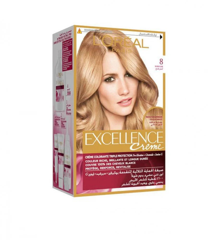 Loreal Excellence Hair Color Cream (No 8) -Blonde Clair أشقر فاتح