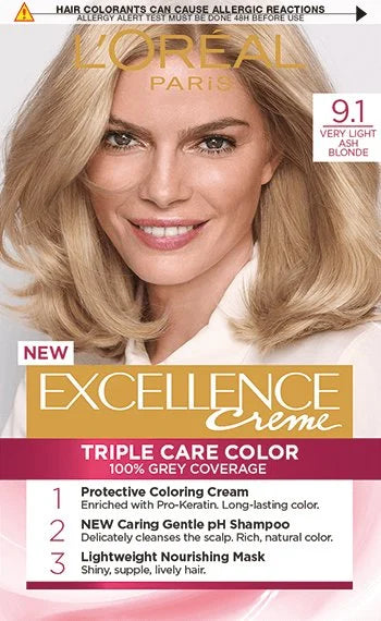 Loreal Excellence Hair Color Cream (No 9.1) -Very Light Ash Blonde أشقر رمادي فاتح جدا
