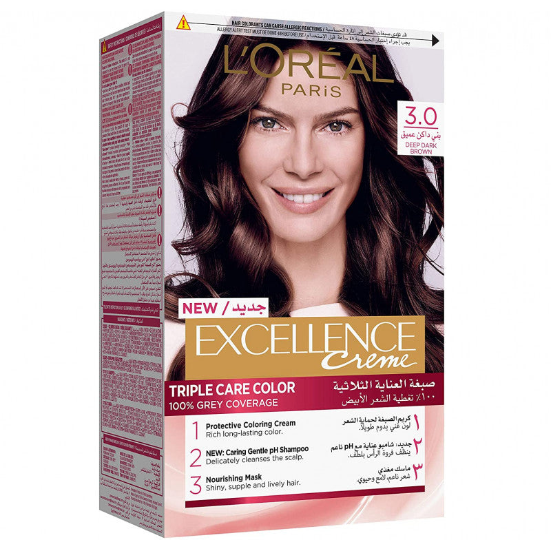 Loreal Excellence Hair Color Cream (No 3.0) -Dark Brown بني داكن