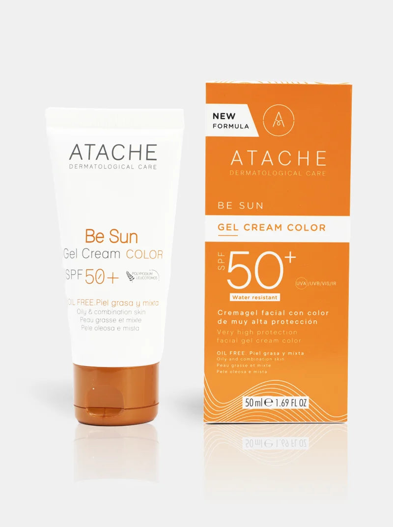 Atache Be Sun Spf50+ Gel Cream Color 50ml واقي شمس للبشرة الدهنية والمختلطة