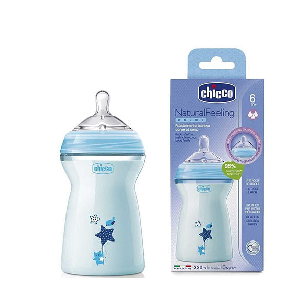Chicco Natural Feeling Feeding Bottle 330ml (+6m White) رضاعة للأطفال