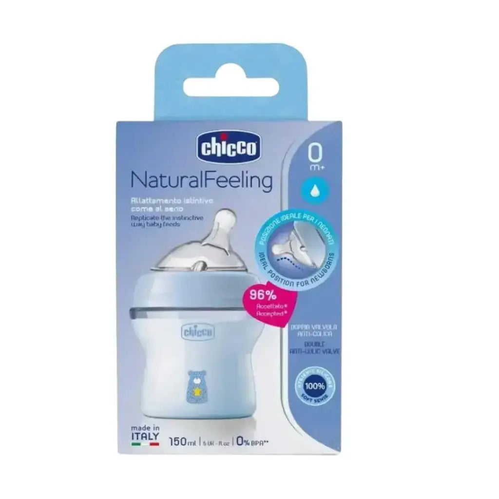 Chicco Natural Feeling Feeding Bottle 150ml (+0m Blue) رضاعة للأطفال