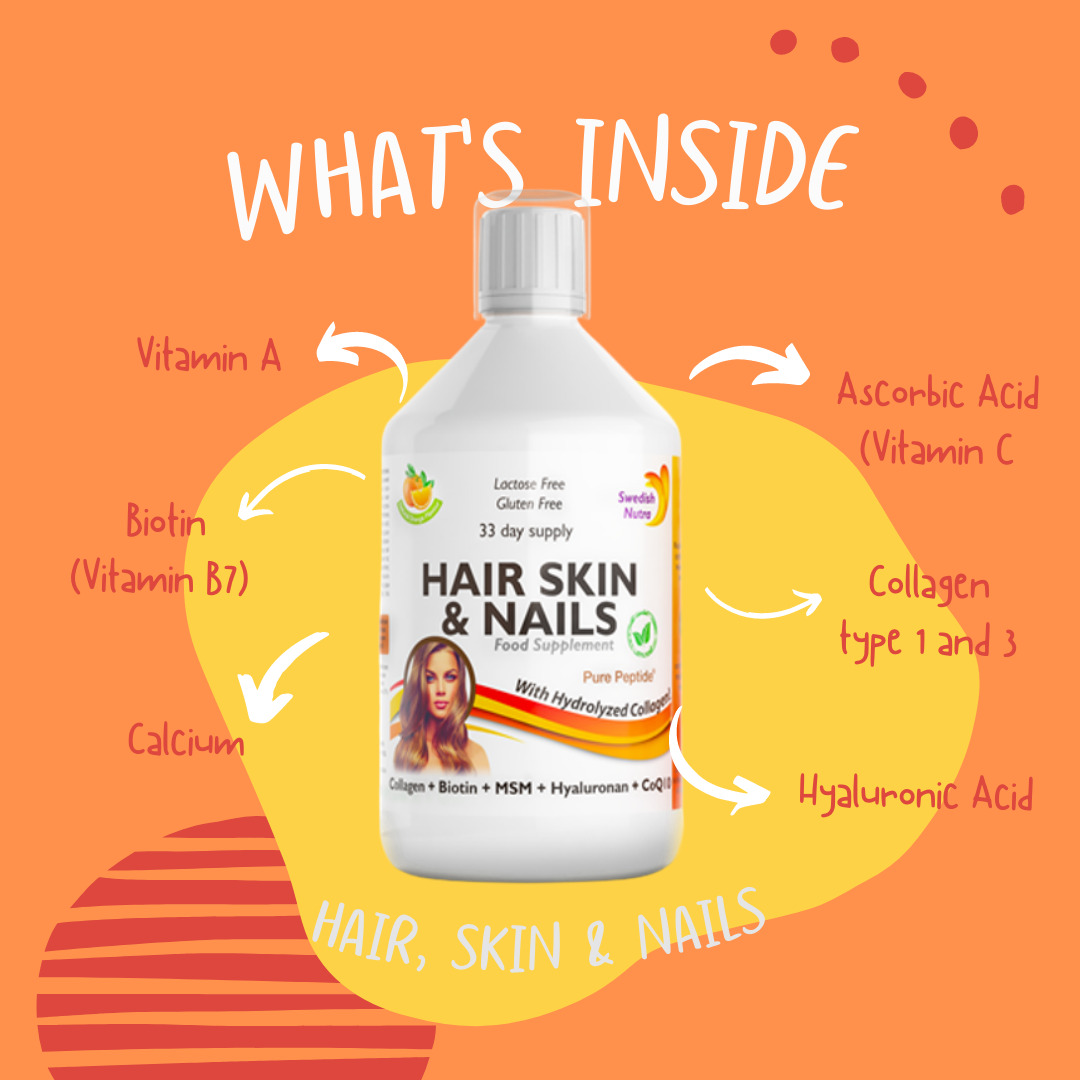 Swedish Nutra Hair Skin & Nails Liquid 500ml كولاجين شراب ل33 يوم