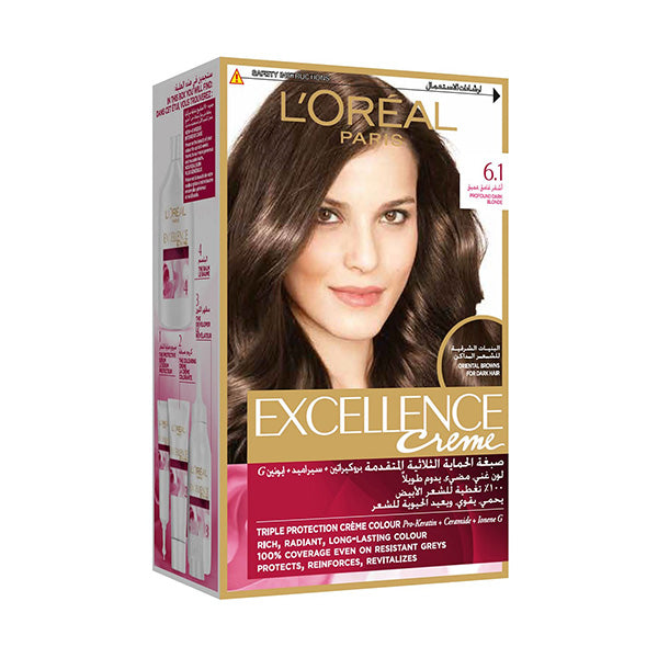 Loreal Excellence Hair Color Cream  (No 6.1) -Dark Ash Blonde أشقر رمادي داكن