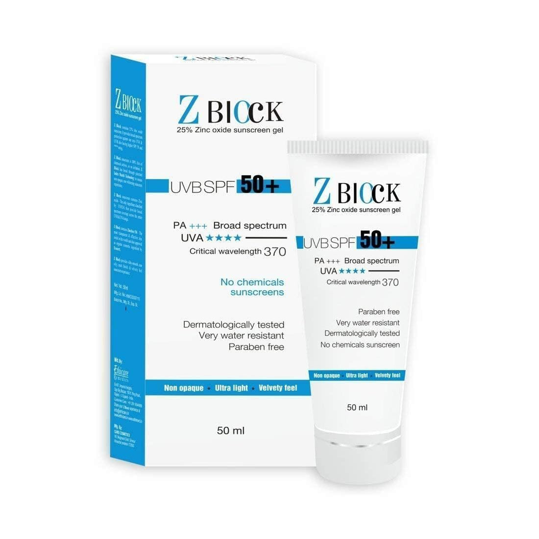 Z Block UVB Spf50+ Gel 50ml واقي شمس لجميع أنواع البشرة والحساسة