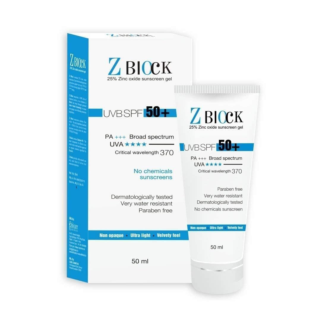 Z Block UVB Spf50+ Gel 50ml واقي شمس لجميع أنواع البشرة والحساسة