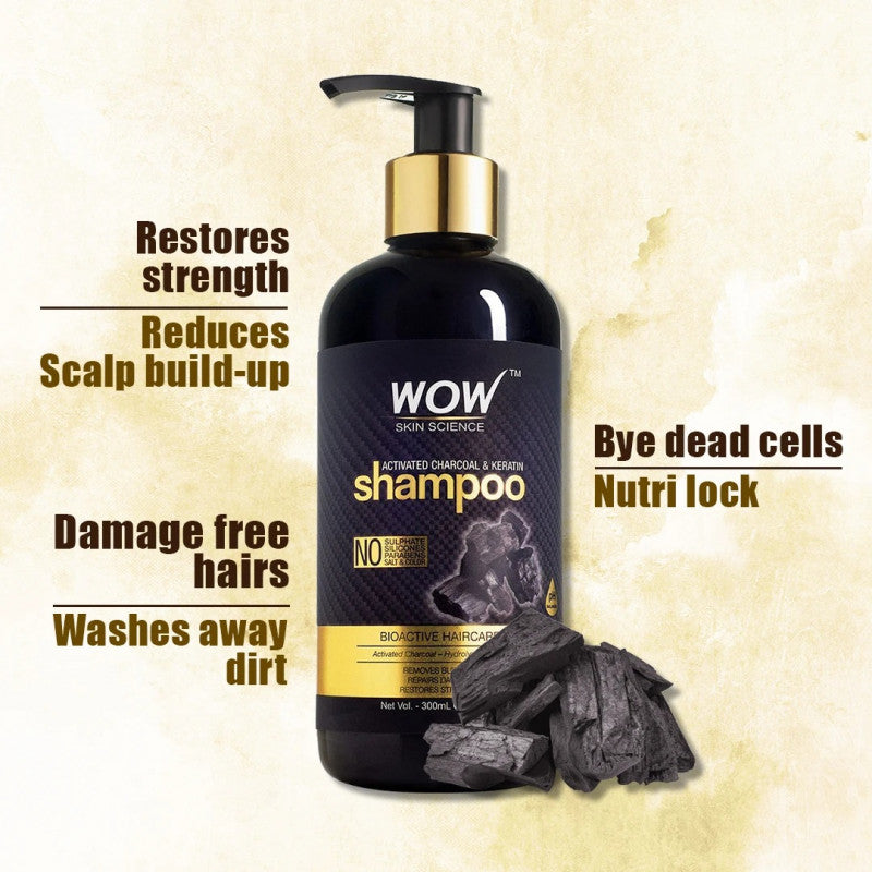 Wow Keratin Shampoo 300ml شامبو بالفحم والكيراتين