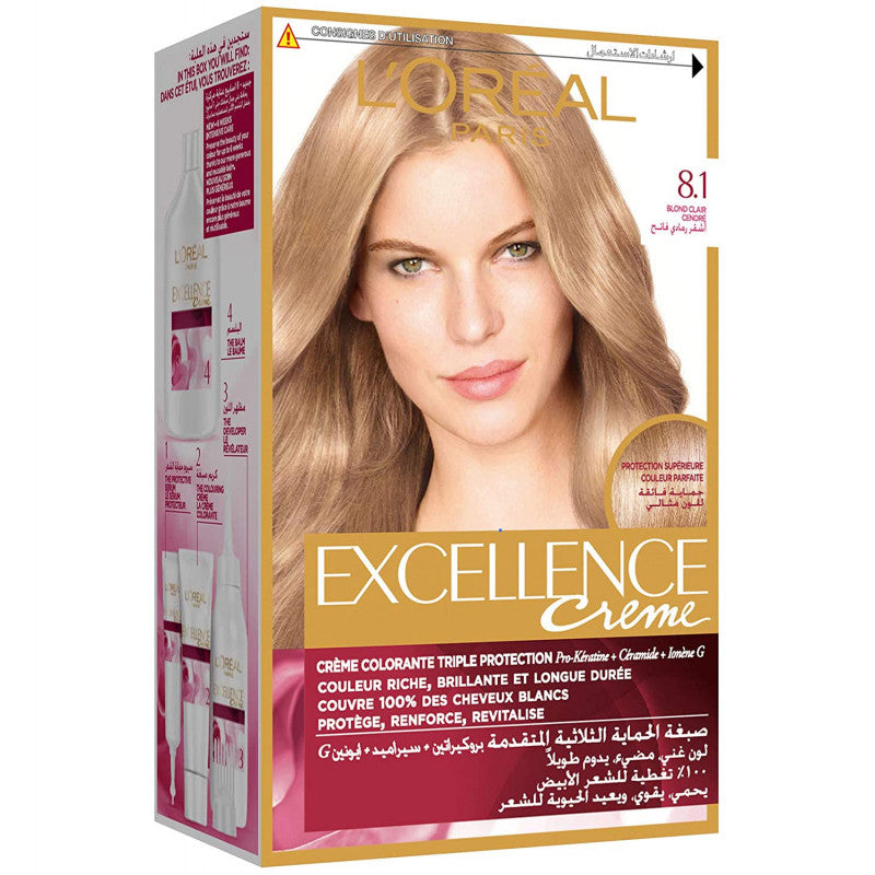 Loreal Excellence Hair Color Cream  (No 8.1) -Ash Light Blonde أشقر رمادي فاتح