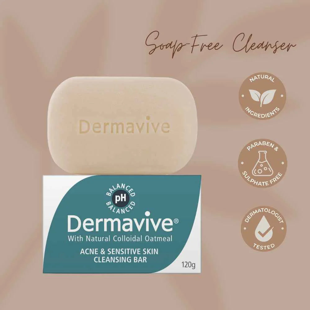 Dermavive Acne &amp; Sensitive Skin Soap Bar 120g صابونة للبشرة الحساسة والمعرّضة لحب الشباب
