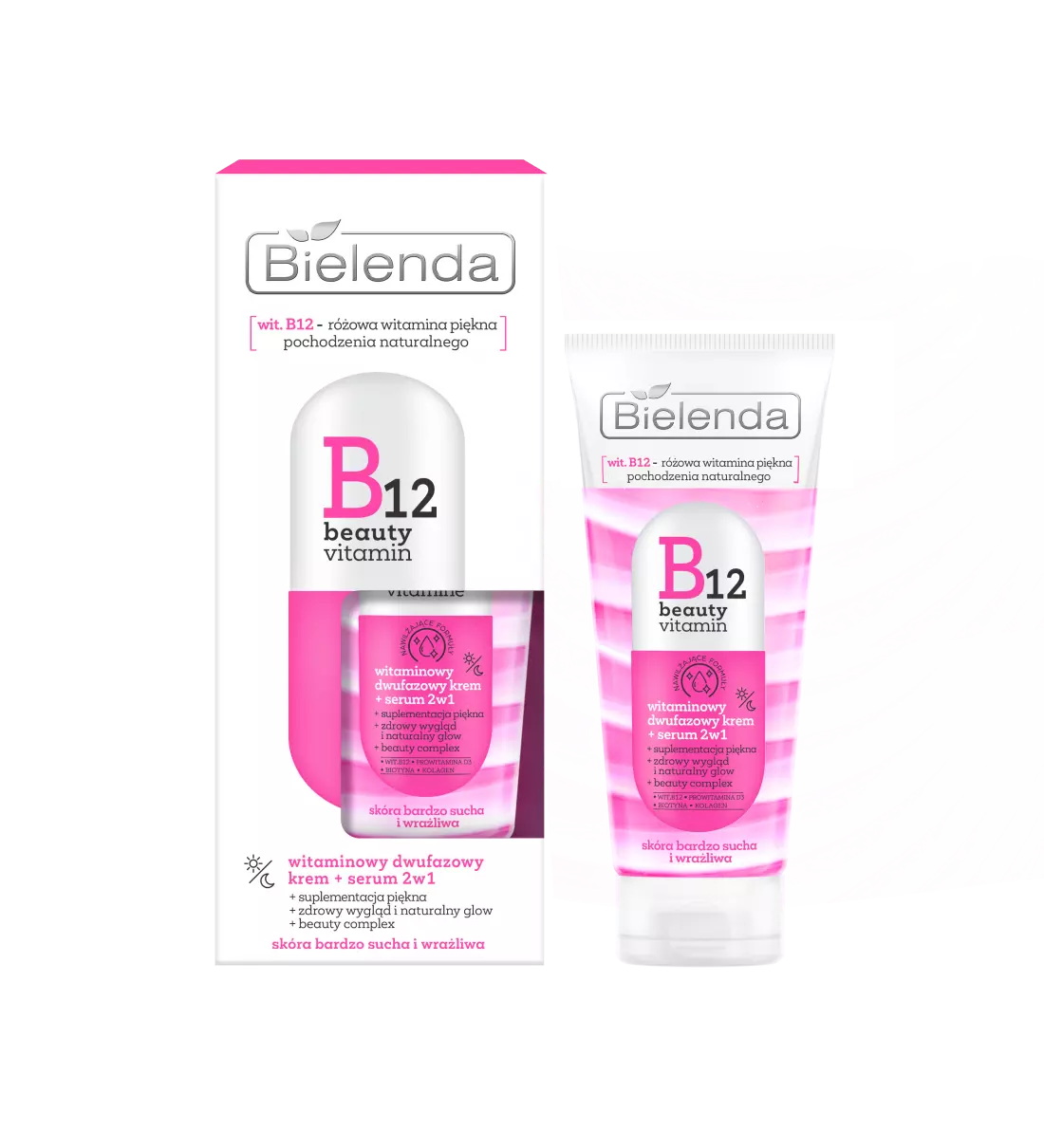 Bielenda B12 Beauty Vitamin 2 Phase Cream &amp; Serum 45g كريم وسيروم مرطب للبشرة الجافة والحساسة