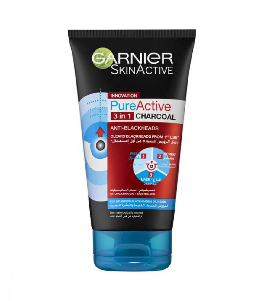 Garnier Pure Active 3 In 1 Charcoal 150ml غسول ومقشر وماسك بالفحم