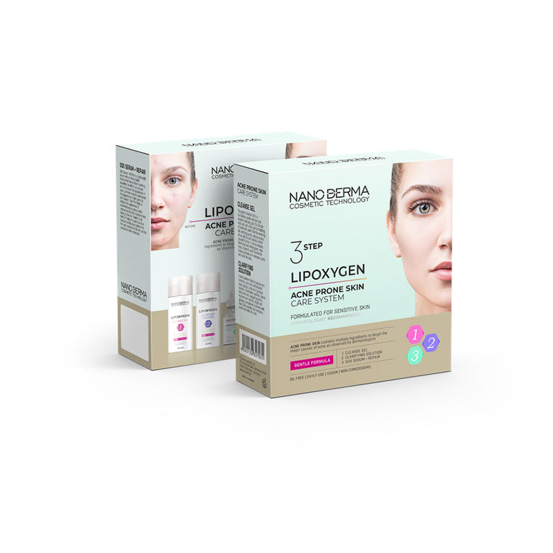 NanoDerma Lipoxygen 3 Step Anti Acne System KIt بكج للعناية بالبشرة المعرضة لحب الشباب