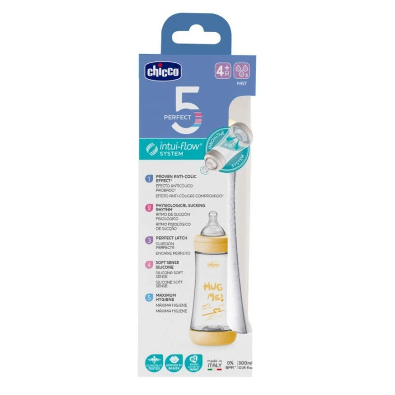 Chicco Perfect5  Baby Bottle 300ml (+4M Fast/Yellow) رضاعة للأطفال