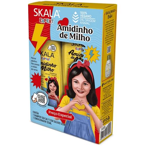 Skala  Amidinho De Milho Kit ( Shampoo &amp; Conditioner) بكج للعناية بالشعر الكيرلي للأطفال