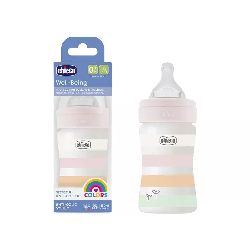 Chicco Well Being Baby Bottle 150ml (+0M Slow/White) رضاعة للأطفال