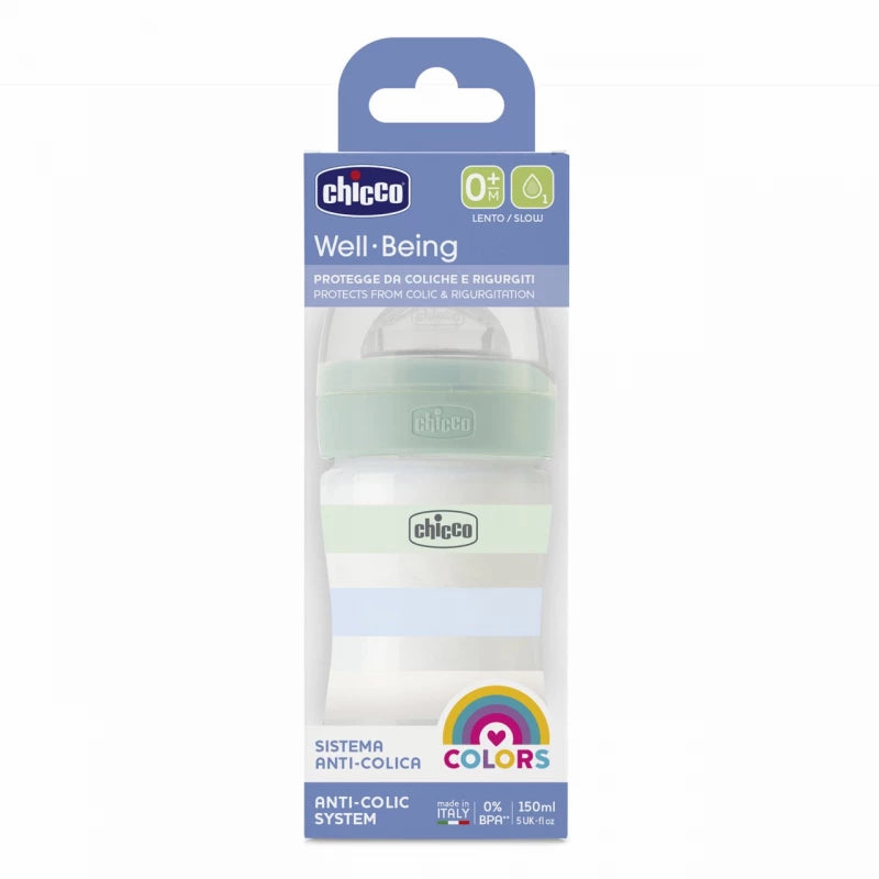 Chicco Well Being Baby Bottle 150ml (+0M Slow/Green) رضاعة للأطفال