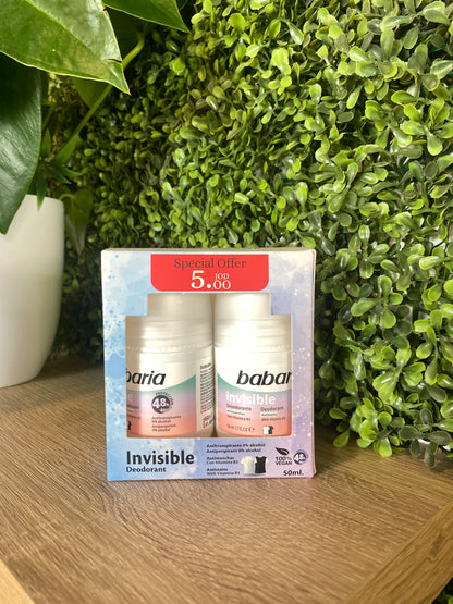 Babaria Invisible Deo Roll On 50ml 2 Pcs offer عرض قطعتين مزيل عرق