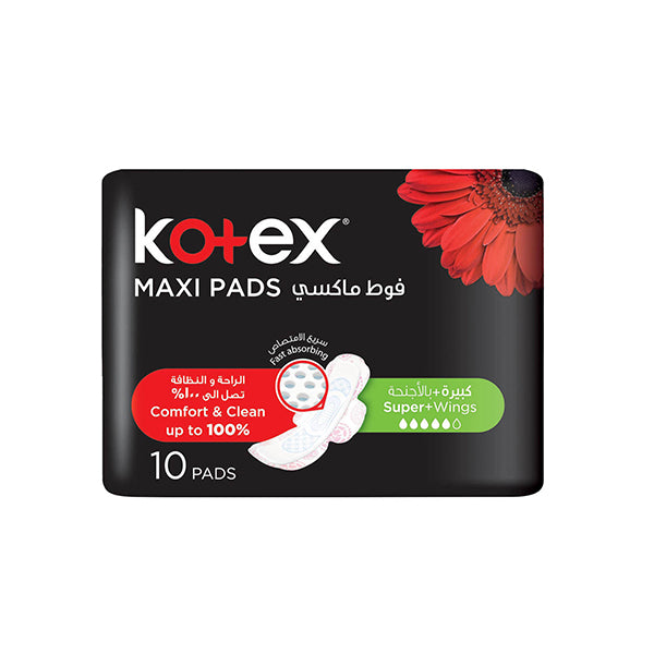 Kotex Maxi Pad 10 فوط صحية عادية بتصميم طويل مع اجنحة