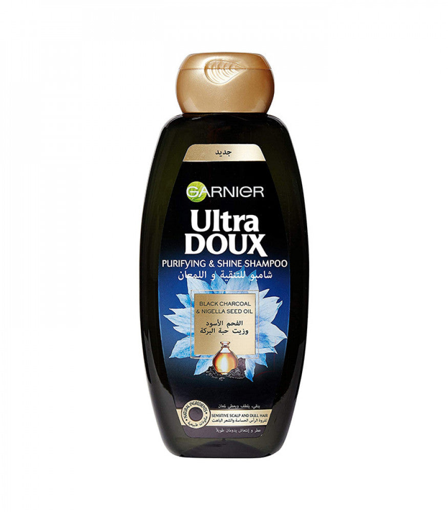 Garnier Ultra Doux Black Charcoal Shampoo 400ml شامبو بالفحم الاسود وزيت البركة