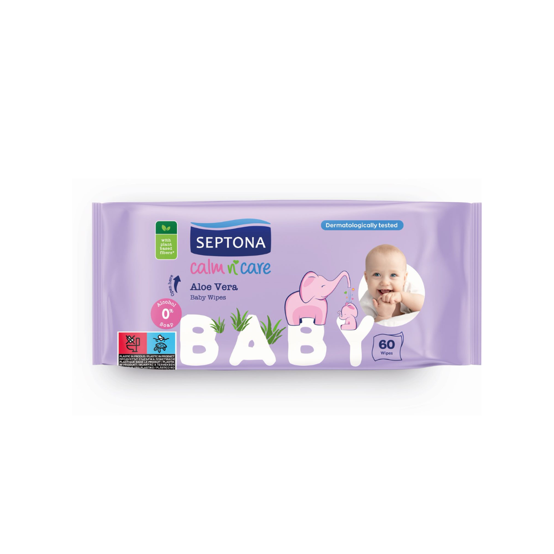 Septona Aloe Vera Baby Wipes 60 Pcs مناديل مبللة بالالوفيرا