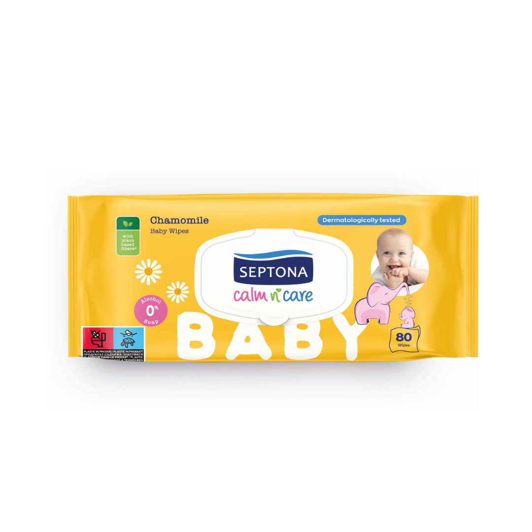 Septona Chamomile Baby Wipes 80 Pcs مناديل مبللة للاطفال بالبابونج