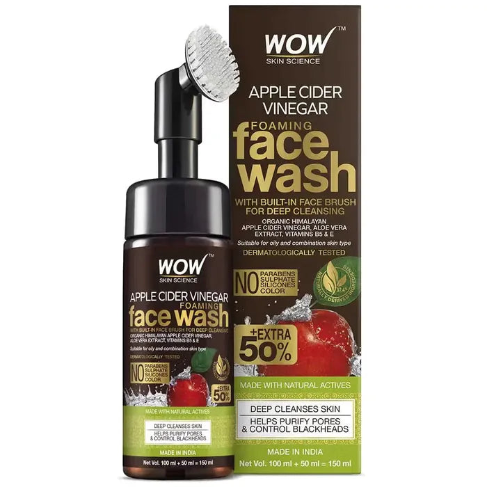 Wow Apple Cider Vinegar Face Wash With Brush 150ml غسول الوجه بخل التفاح مع فرشاة