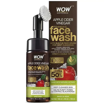 Wow Apple Cider Vinegar Face Wash With Brush 150ml غسول الوجه بخل التفاح مع فرشاة