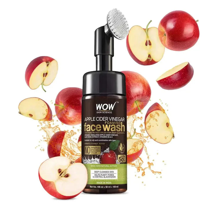 Wow Apple Cider Vinegar Face Wash With Brush 150ml غسول الوجه بخل التفاح مع فرشاة