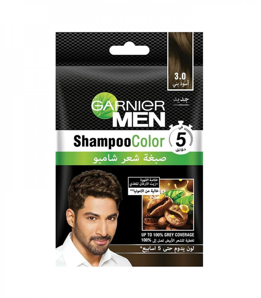 Garnier Men Shampoo Color 3.0 Black Brown شامبو صبغة شعر للرجال (اسود بني)