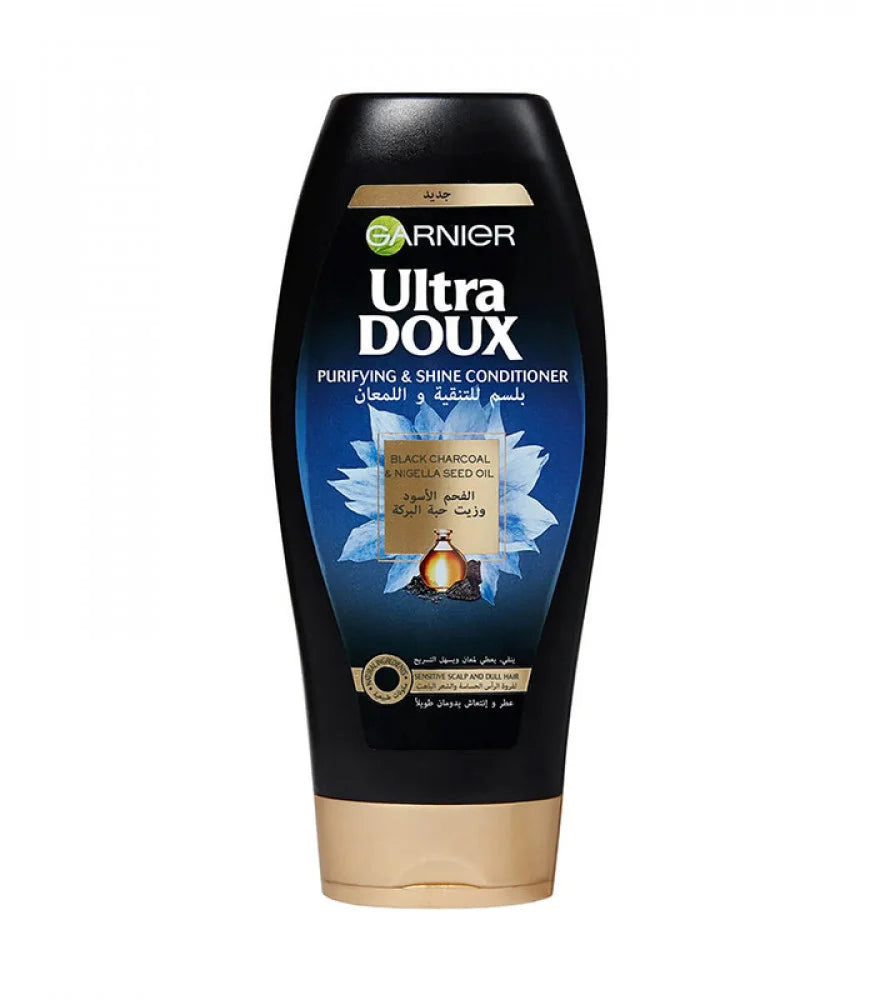 Garnier Ultra Doux Black Charcoal Conditioner 400ml بلسم بالفحم الأسود وزيت حبة