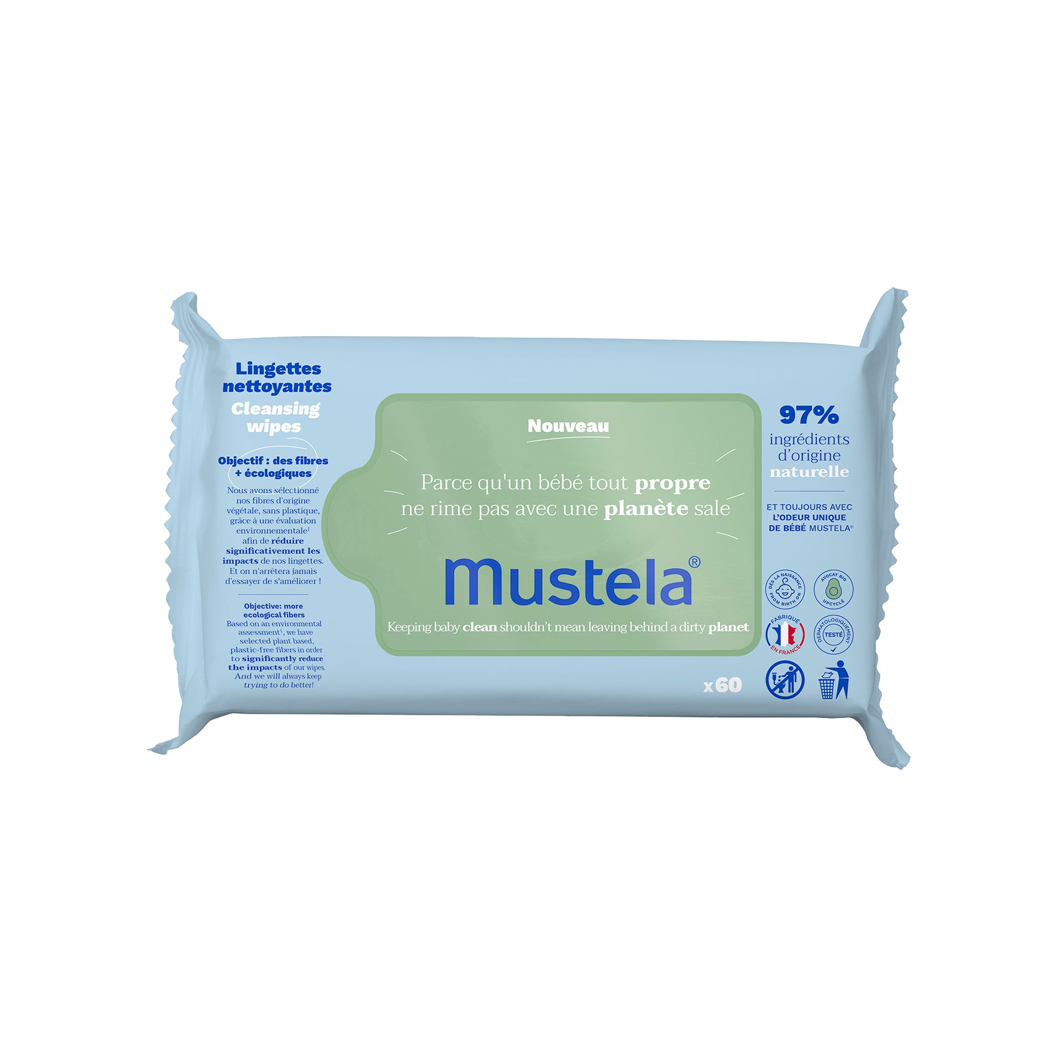 Mustela Avocado Cleansing Wipes 60 Pcs  مناديل مبللة للاطفال