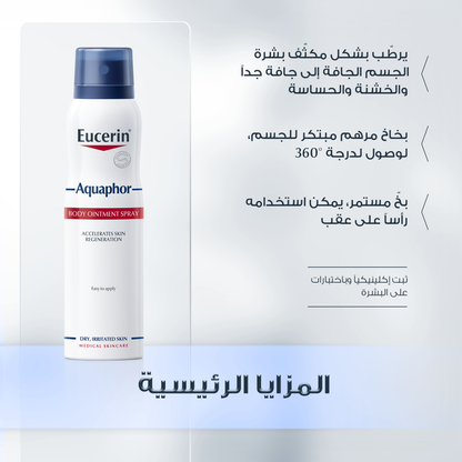 Eucerin Aquaphor Body Spray Balm 250ml بخاخ مهدئ مرطب ومرمم للجسم