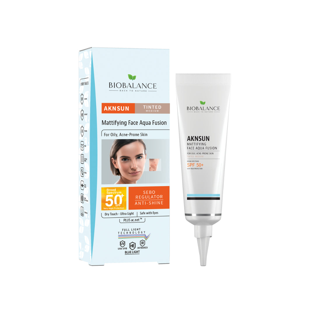 Biobalance Aknsun Mattifiying Face Aqua Fusion SPF 50+ Tinted 40ml واقي شمس للبشرة المعرضة لحب الشباب بلون